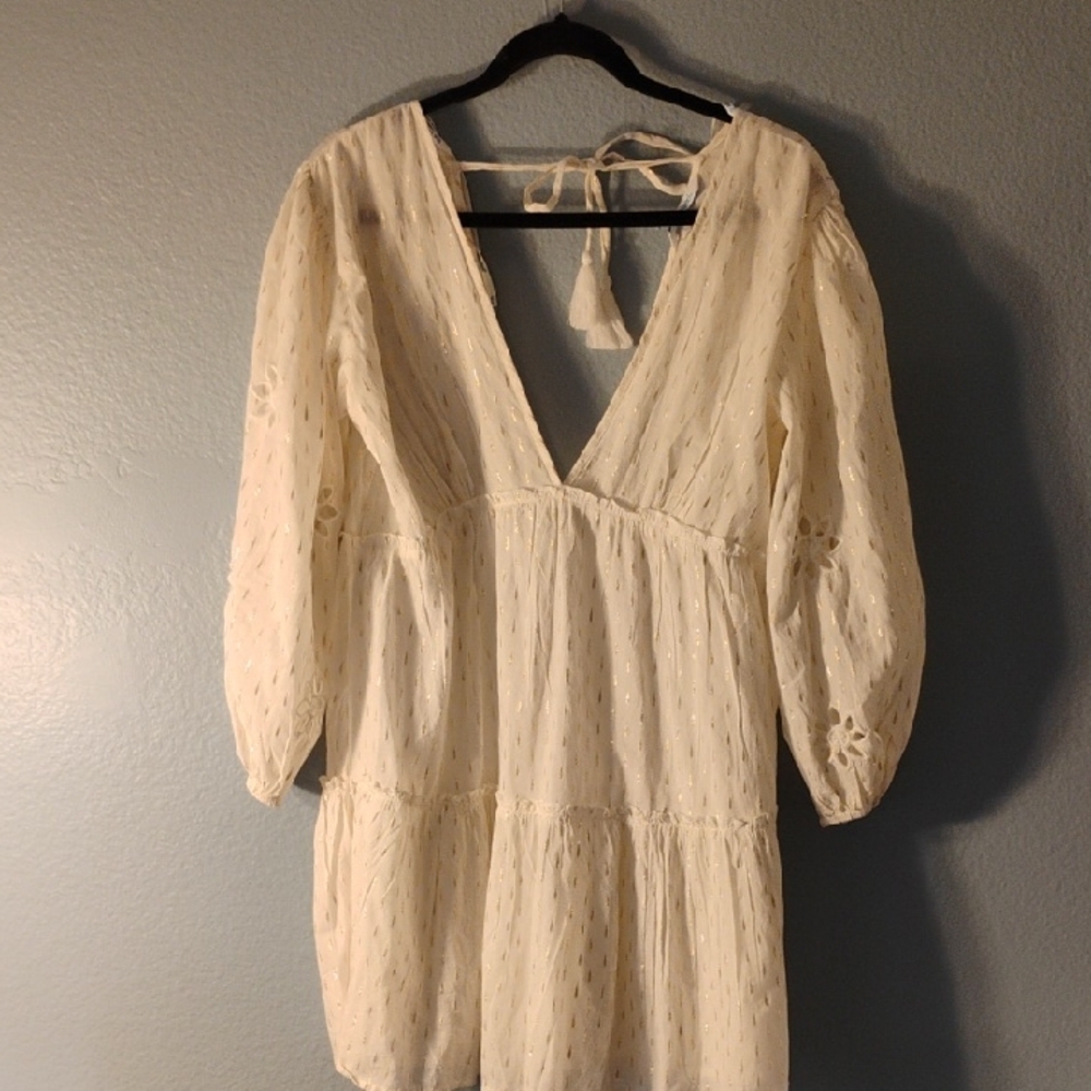 blue island Cream Top with Subtle Gold Accents